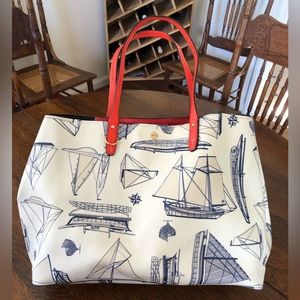 Tory Burch Large Shoulder Tote Bag - Sailboats |Sailing | Nautical